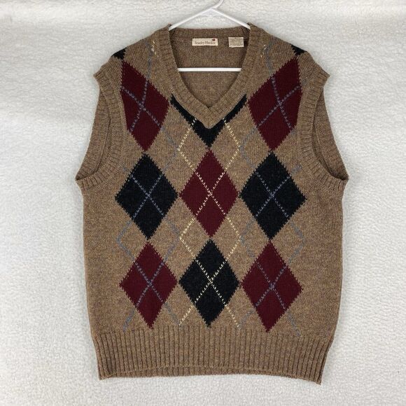Stanley Blacker Other - Stanley Blacker Sweater Mens L Brown 100% Wool Vest Argyle Diamond Preppy Tennis